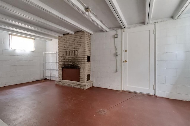 2447 Hartland Ave, Sycamore Hills, MO 63114 - basement featuring concrete block wall and a fireplace