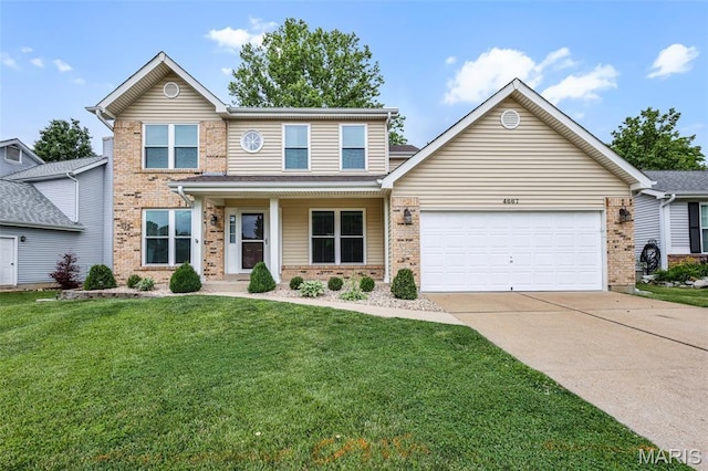 4667 Meramec Blvd, Eureka, MO 63025 - traditional home featuring brick siding, an attached garage, concrete driveway, and a front yard