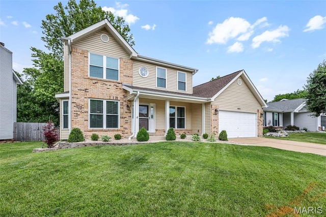4667 Meramec Blvd, Eureka, MO 63025 - traditional-style house featuring driveway, an attached garage, brick siding, and covered porch