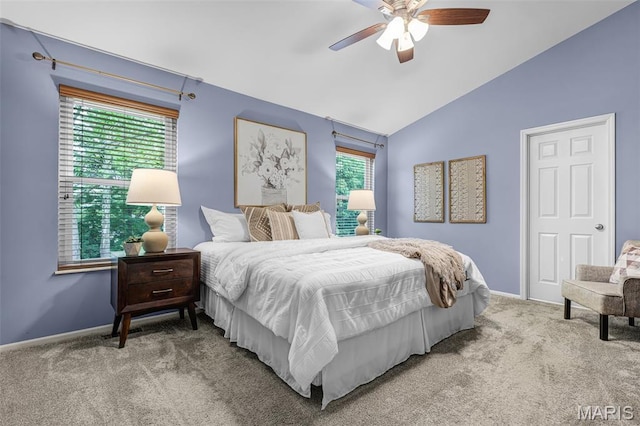 4667 Meramec Blvd, Eureka, MO 63025 - carpeted bedroom with vaulted ceiling, multiple windows, baseboards, and a ceiling fan