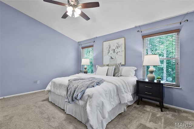 4667 Meramec Blvd, Eureka, MO 63025 - bedroom with carpet flooring, baseboards, lofted ceiling, and a ceiling fan