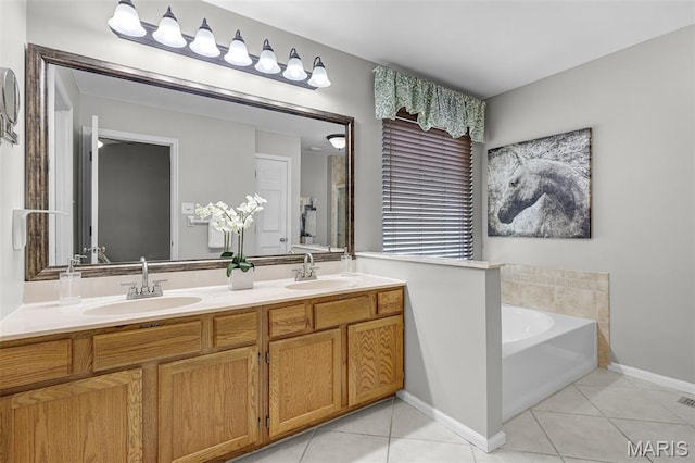 4667 Meramec Blvd, Eureka, MO 63025 - bathroom with tile patterned floors, double vanity, a garden tub, and baseboards