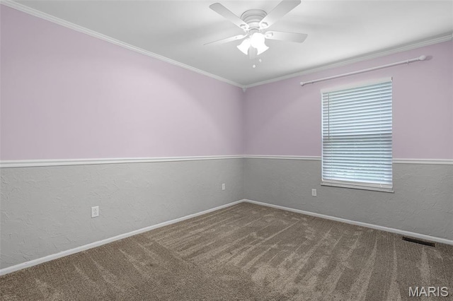 4667 Meramec Blvd, Eureka, MO 63025 - carpeted spare room featuring ceiling fan, ornamental molding, baseboards, and a textured wall