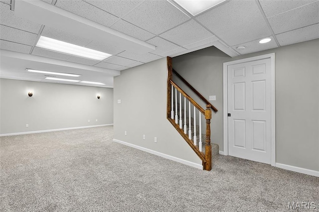 4667 Meramec Blvd, Eureka, MO 63025 - finished basement featuring carpet floors, a paneled ceiling, stairs, and baseboards