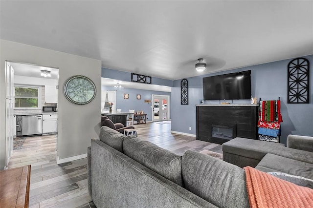 11454 State Highway 72, Millersville, MO 63766 - living area featuring light wood finished floors, baseboards, and a glass covered fireplace