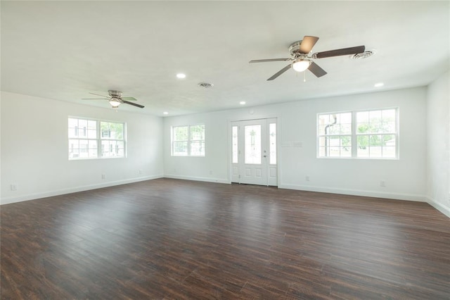 702 E Warren St, Bunker Hill, IL 62014 - empty room with a ceiling fan, recessed lighting, baseboards, and dark wood-style floors