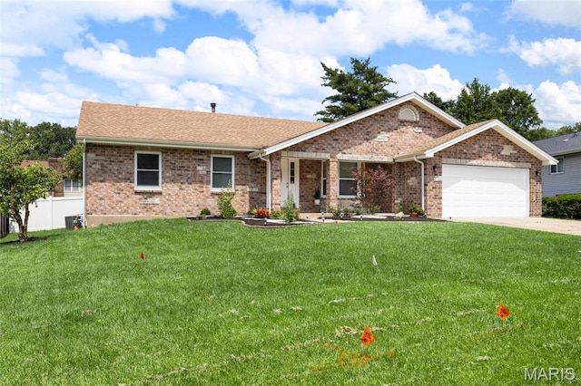 4163 Attleboro Ct, Saint Charles, MO 63304 - single story home with a garage, concrete driveway, brick siding, a shingled roof, and central AC