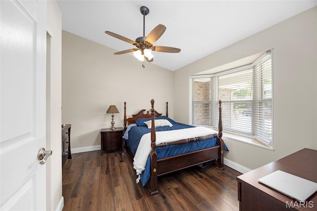 4163 Attleboro Ct, Saint Charles, MO 63304 - bedroom featuring lofted ceiling, wood finished floors, baseboards, and ceiling fan