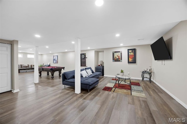 4163 Attleboro Ct, Saint Charles, MO 63304 - living room with wood finished floors, billiards, recessed lighting, and baseboards