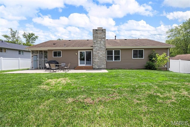 4163 Attleboro Ct, Saint Charles, MO 63304 - rear view of property featuring a patio, entry steps, a chimney, and a sunroom