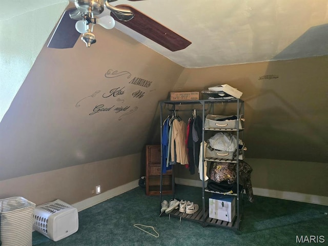 346 S Locust St, Dexter, MO 63841 - bonus room featuring vaulted ceiling, carpet flooring, a ceiling fan, and baseboards