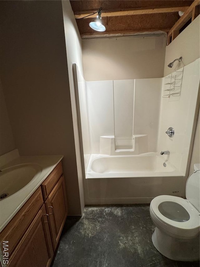 8847 State Route 14th Hwy, Duquoin, IL 62832 - bathroom featuring toilet, vanity, concrete floors, and shower / bathtub combination