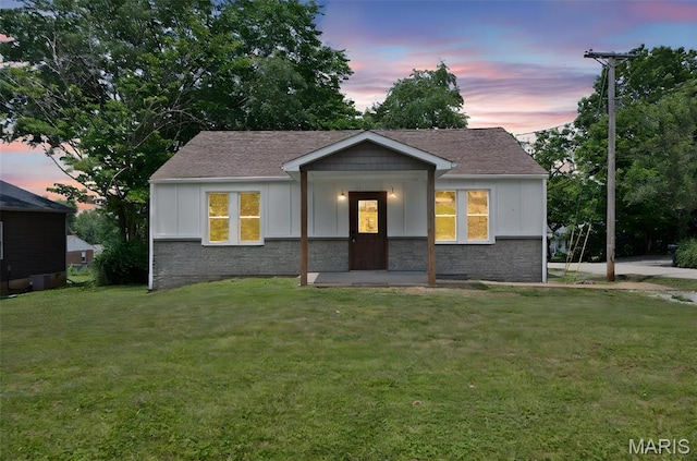 812 Richeson Rd, Potosi, MO 63664 - view of front of property with board and batten siding, a lawn, a shingled roof, and stone siding