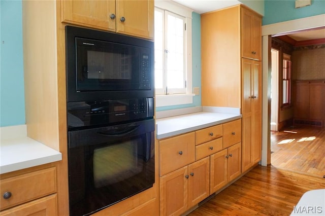 301 S Meramec St, St James, MO 65559 - kitchen featuring black appliances, light wood finished floors, and light countertops