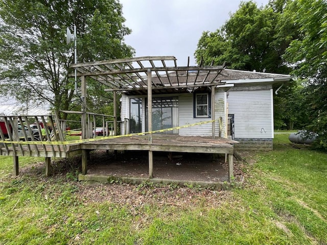 20621 County Highway 22, Hoyleton, IL 62803 - back of house featuring a wooden deck, a pergola, and a lawn