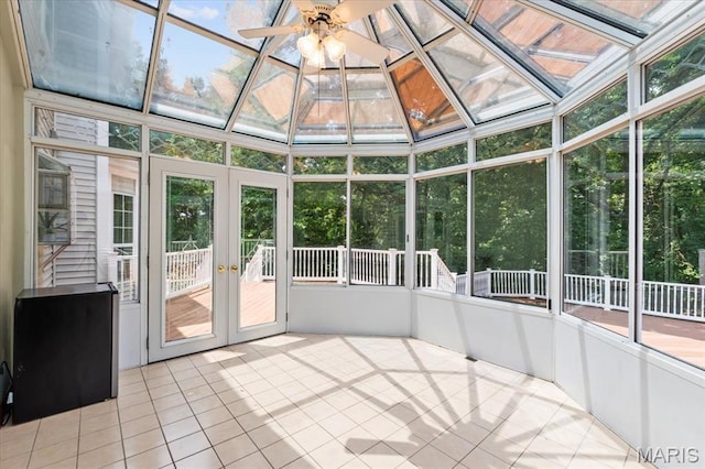 1519 Scofield Valley Ln, Wildwood, MO 63038 - unfurnished sunroom with french doors and ceiling fan