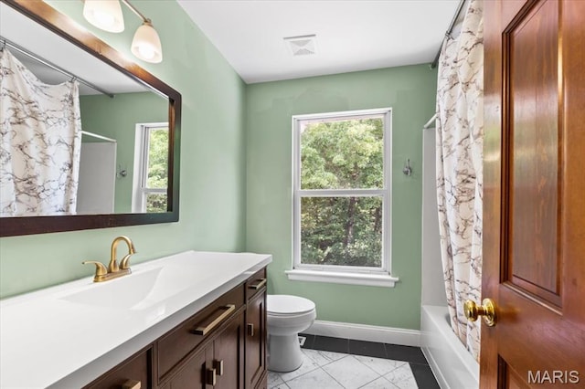 1519 Scofield Valley Ln, Wildwood, MO 63038 - bathroom with vanity, healthy amount of natural light, tile patterned floors, and shower / tub combo