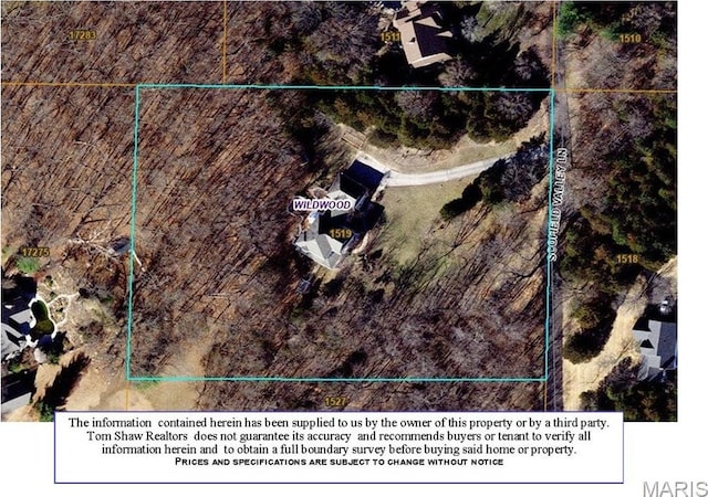 1519 Scofield Valley Ln, Wildwood, MO 63038 - aerial view of property's location with property parcel outlined