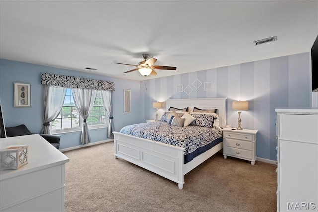 1001 Windstream Dr Unit 32, Saint Peters, MO 63376 - bedroom with carpet flooring, baseboards, a ceiling fan, and wallpapered walls