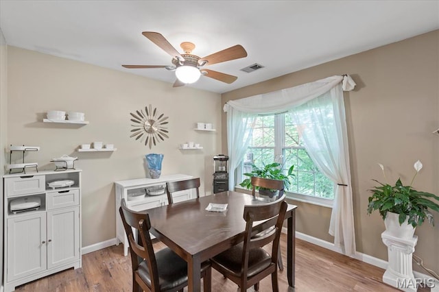 1001 Windstream Dr Unit 32, Saint Peters, MO 63376 - dining space featuring baseboards, light wood-style floors, and a ceiling fan