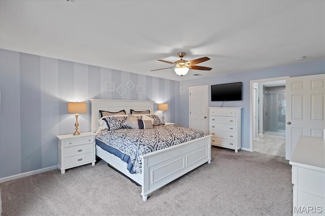 1001 Windstream Dr Unit 32, Saint Peters, MO 63376 - bedroom featuring carpet, baseboards, a ceiling fan, and ensuite bath