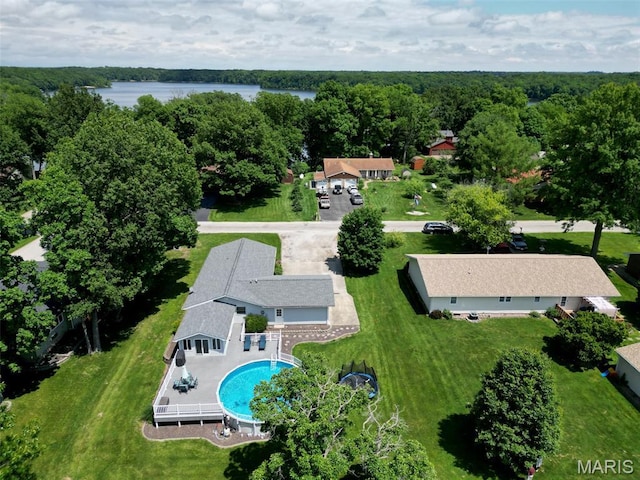 306 Lakewood Dr, Hillsboro, IL 62049 - aerial view of a nearby body of water, a forest, and a pool area