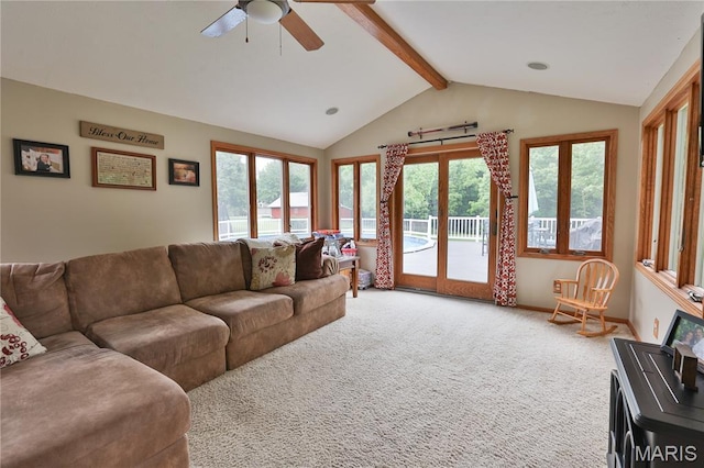 306 Lakewood Dr, Hillsboro, IL 62049 - living area with a ceiling fan, light carpet, and baseboards