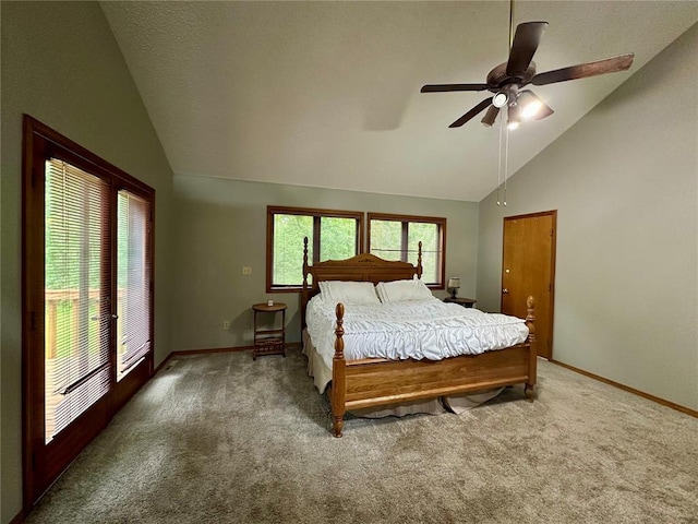 12185 Oak Meadow Dr, Rolla, MO 65401 - bedroom featuring vaulted ceiling, carpet flooring, baseboards, and ceiling fan