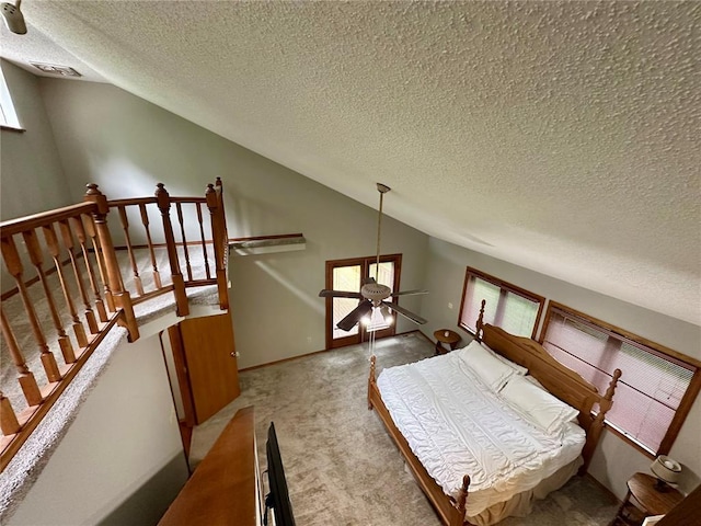 12185 Oak Meadow Dr, Rolla, MO 65401 - bedroom featuring lofted ceiling, a textured ceiling, and carpet floors