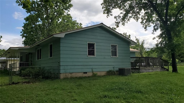 315 County Road 4170, Salem, MO 65560 - view of home's exterior with crawl space, a yard, central AC unit, and a wooden deck