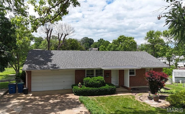 9117 Tiber Ct, Affton, MO 63123 - ranch-style house with brick siding, concrete driveway, a garage, and a shingled roof