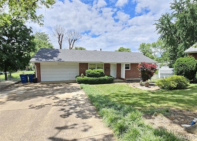 9117 Tiber Ct, Affton, MO 63123 - ranch-style house featuring brick siding, a garage, concrete driveway, and a front yard