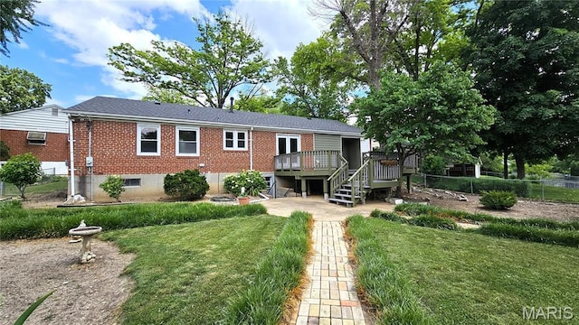 9117 Tiber Ct, Affton, MO 63123 - back of house with brick siding, a wooden deck, and stairs