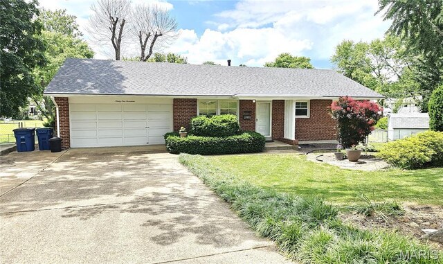9117 Tiber Ct, Affton, MO 63123 - single story home with a garage, driveway, brick siding, and roof with shingles