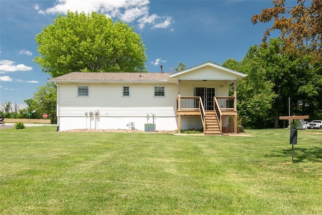8800 Country Ln, Troy, IL 62294 - rear view of house featuring stairs, a lawn, a deck, and cooling unit