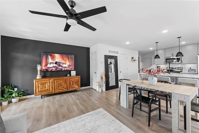 369 Tiber Pl, Saint Charles, MO 63301 - dining space featuring recessed lighting, light wood finished floors, baseboards, and a ceiling fan