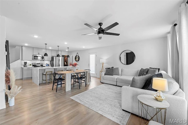 369 Tiber Pl, Saint Charles, MO 63301 - living area featuring recessed lighting, ceiling fan, and light wood-type flooring