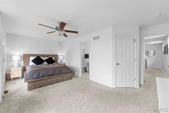 369 Tiber Pl, Saint Charles, MO 63301 - carpeted bedroom featuring baseboards, connected bathroom, and ceiling fan