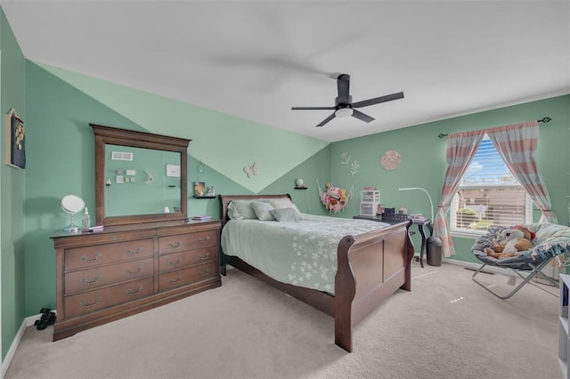 1002 Brook Mont Dr, Ofallon, MO 63366 - bedroom featuring carpet, baseboards, ceiling fan, and vaulted ceiling