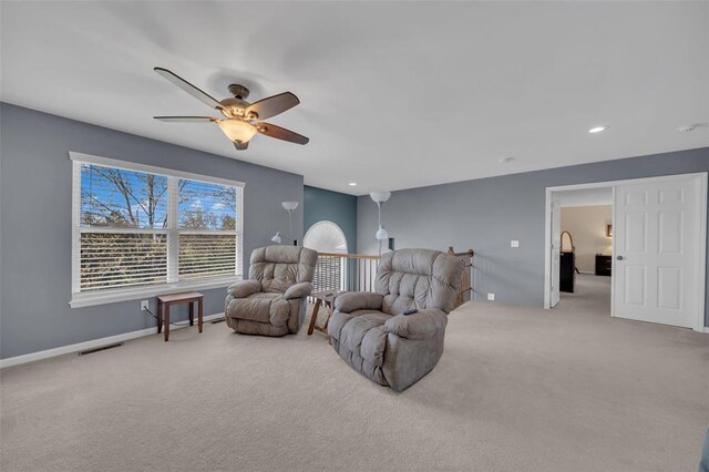 1002 Brook Mont Dr, Ofallon, MO 63366 - sitting room with ceiling fan, carpet flooring, recessed lighting, and baseboards