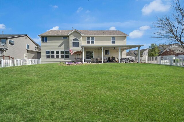 1002 Brook Mont Dr, Ofallon, MO 63366 - back of property with a patio area and ceiling fan