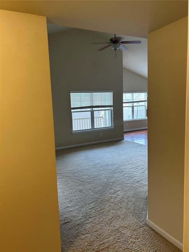 333 Bramblett Hls, Ofallon, MO 63366 - unfurnished room featuring carpet, ceiling fan, baseboards, and high vaulted ceiling