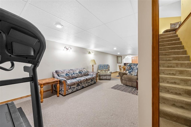 30 Fawn View Ln, Ofallon, MO 63366 - living area featuring stairway, carpet flooring, and recessed lighting