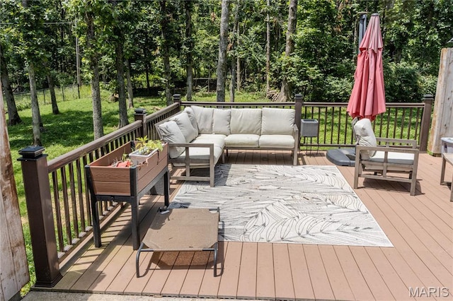 700 Lariat Ln, Rolla, MO 65401 - wooden terrace with outdoor lounge area and a yard