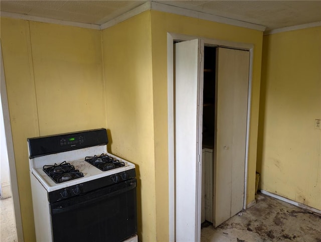 115 W Maple St, Gillespie, IL 62033 - kitchen with gas range oven and unfinished concrete floors