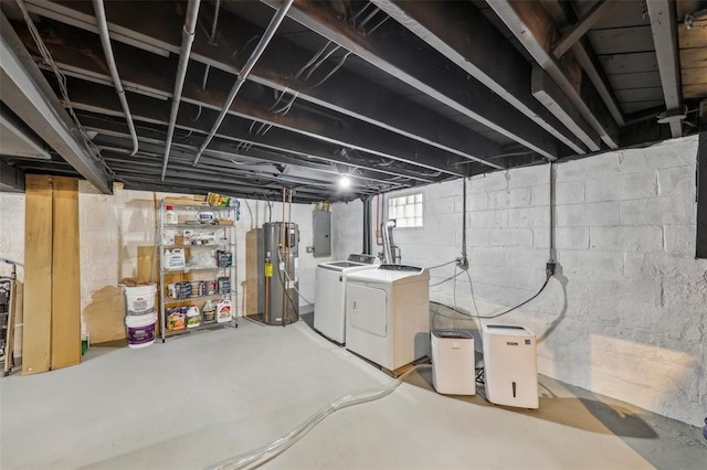 6708 Etzel Ave, University City, MO 63130 - below grade area with washing machine and dryer, electric panel, and water heater