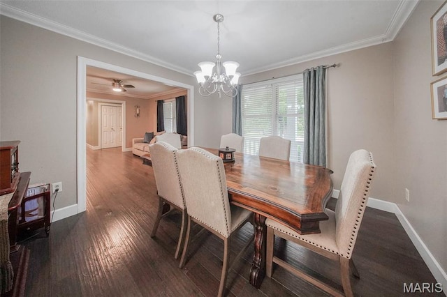 1708 Line Ave, Rolla, MO 65401 - dining room featuring crown molding, dark wood finished floors, a chandelier, and baseboards