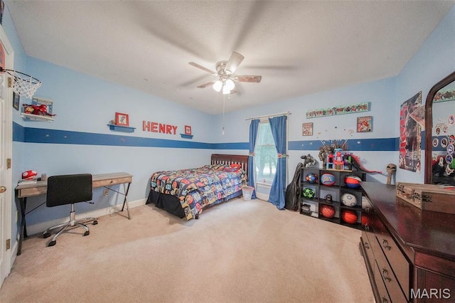 1708 Line Ave, Rolla, MO 65401 - bedroom with carpet, a textured ceiling, ceiling fan, and baseboards