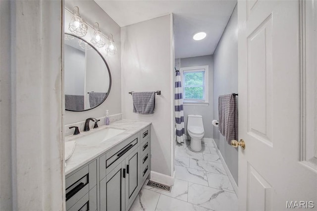 1708 Line Ave, Rolla, MO 65401 - full bathroom featuring marble finish floors, baseboards, vanity, toilet, and a shower with shower curtain