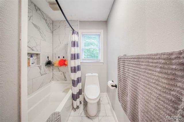 1708 Line Ave, Rolla, MO 65401 - bathroom with marble finish flooring, toilet, and shower / bathtub combination with curtain
